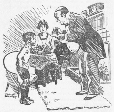 In frozen silence Uncle George put a spoon into his cup
and investigated the contents. in still more frozen silence Mrs. Brown and William watched.