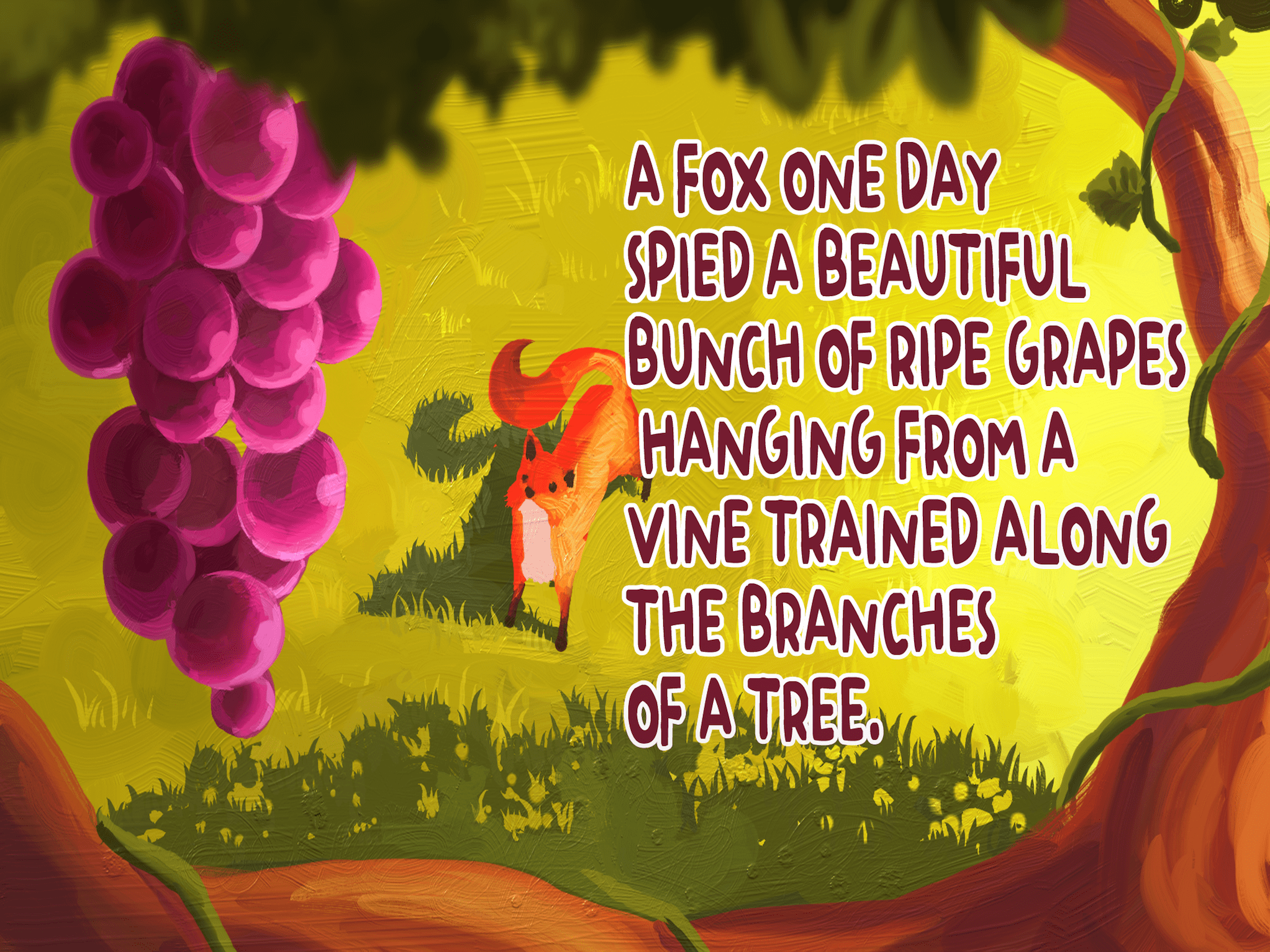 Fox looking for grapes high on vine